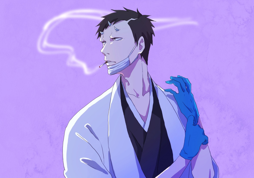 1boy, akon, black_hair, bleach, cigarette, gloves, horns, male_focus