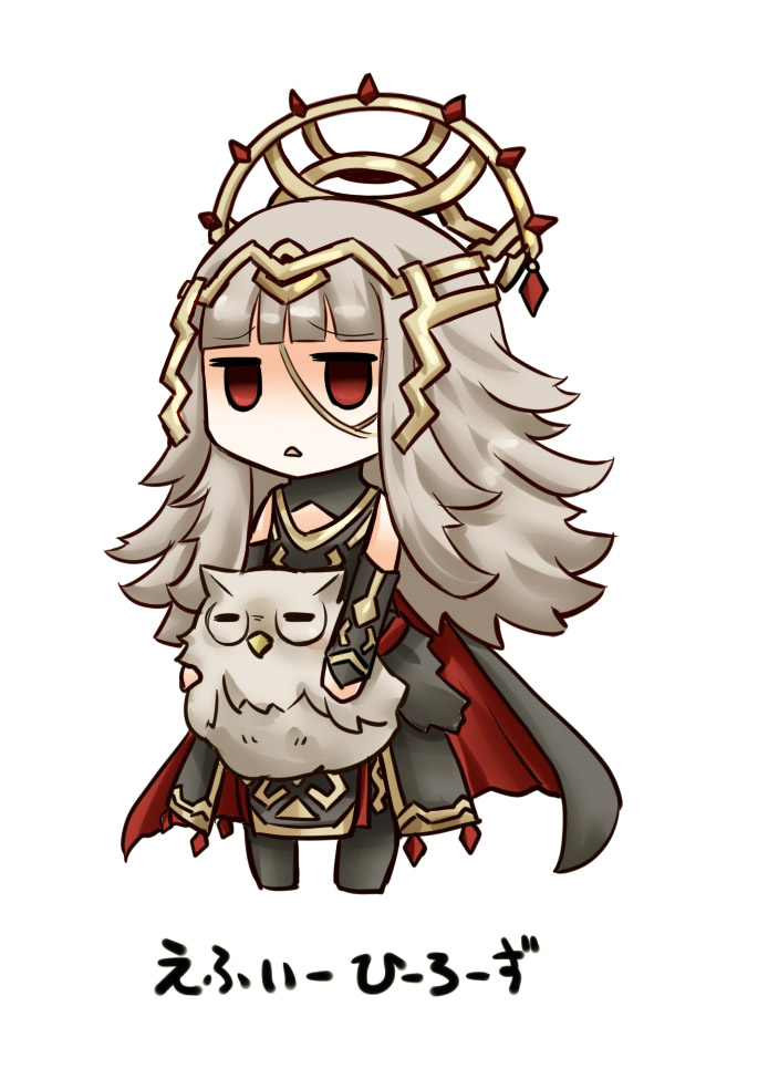 1girl, bird, black_dress, cape, chibi, crown, dress, fire_emblem