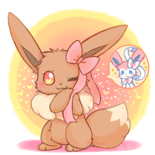 :3, eevee, lovewolf5122, lowres, one_eye_closed, pokemon, pokemon_(creature), ribbon