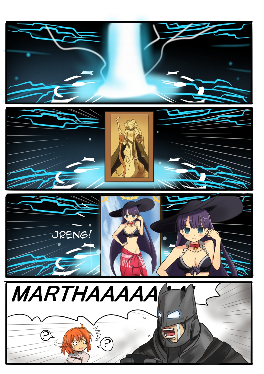 1boy, 2girls, 4koma, ?, batman, batman_(series), batman_v_superman:_dawn_of_justice, bikini