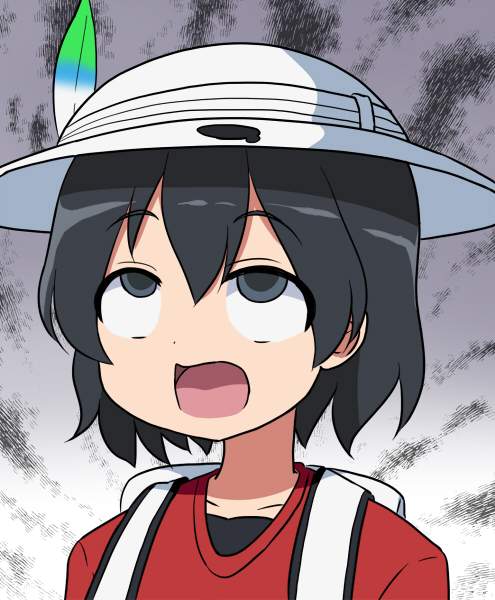 1girl, ahegao, backpack, bag, black_eyes, black_hair, collarbone, commentary_request