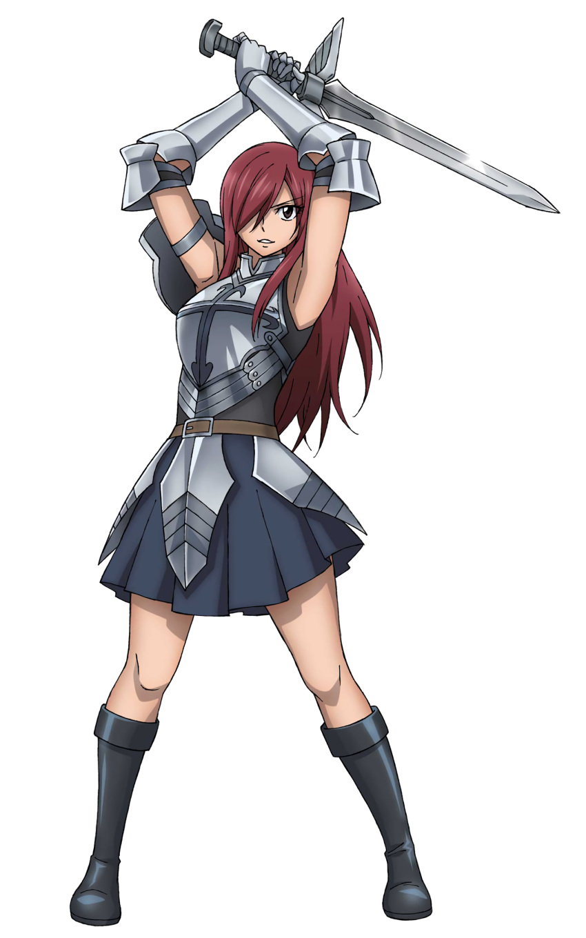 1girl, absurdres, armor, armpits, arms_up, boots, erza_scarlet, fairy_tail