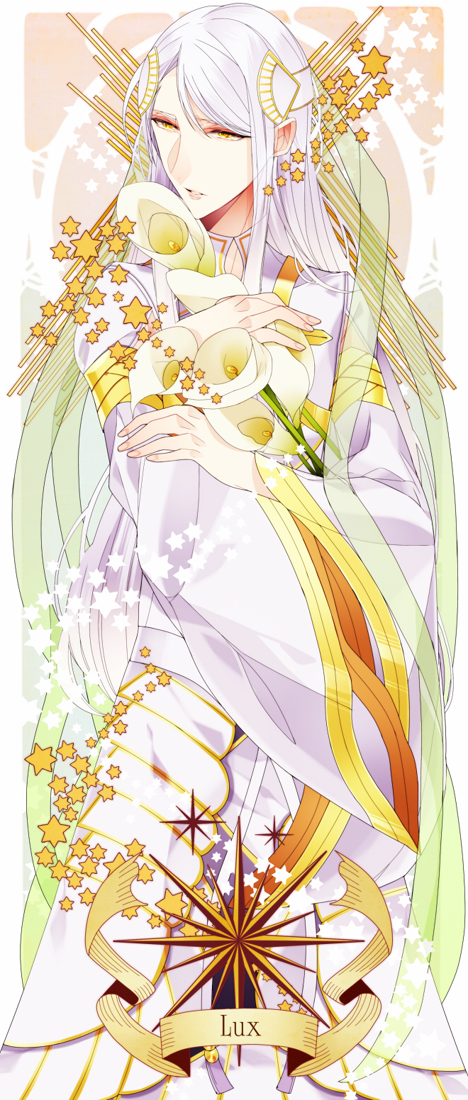 1boy, balder_hringhorni, dress, flower, highres, kamigami_no_asobi, kazenagi_hikari, long_hair