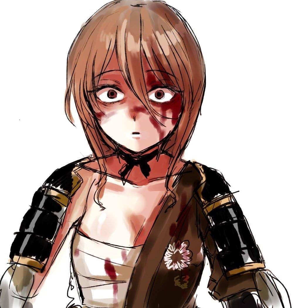 1girl, akane_(mahoiku), blood, blood_on_face, bloody_clothes, crazy_eyes, japanese_clothes, kuya_(hey36253625)