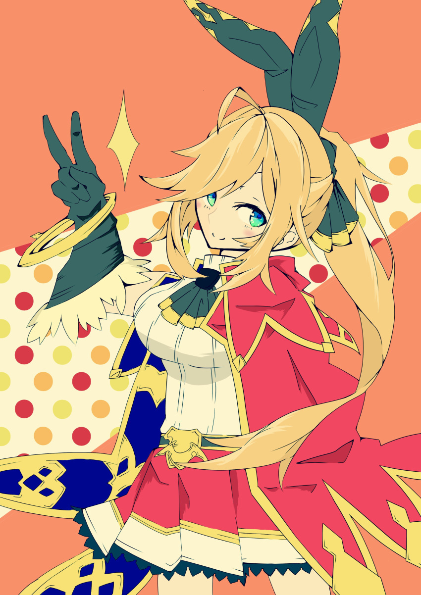 1girl, absurdres, aqua_eyes, ascot, black_gloves, breasts, brown_hair, cape