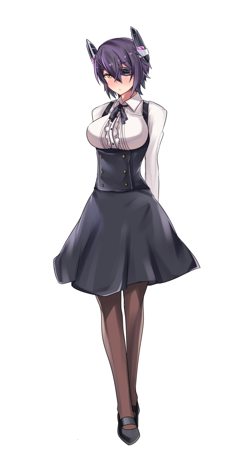 1girl, :<, absurdres, alternate_costume, altronage, arms_behind_back, blush, checkered_ribbon