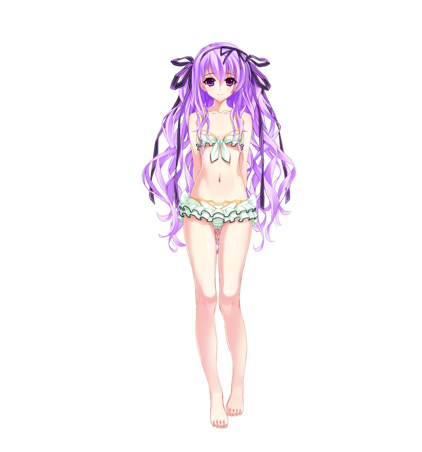 1girl, amasaka_takashi, bikini, collar, frilled_bikini, frills, full_body, hair_ribbon