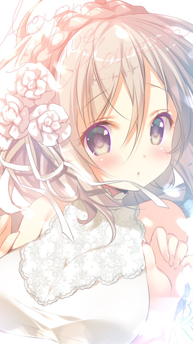1girl, aoyama_blue_mountain, blonde_hair, cursive, dress, flower, gochuumon_wa_usagi_desu_ka?, grey_eyes
