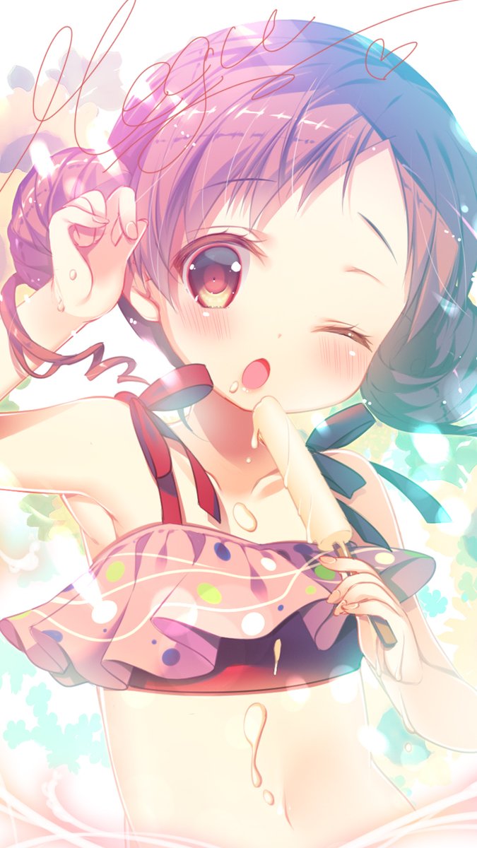 bikini, bikini_top, cursive, food, gochuumon_wa_usagi_desu_ka?, highres, ios_wallpaper, mitsumomo_mamu