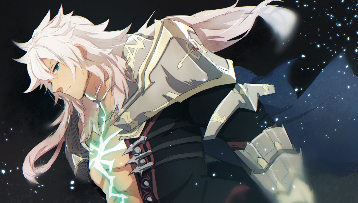 1boy, armor, blue_eyes, dark_skin, fate/apocrypha, fate_(series), harunagi, long_hair