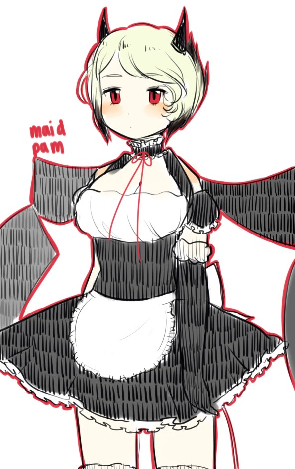1girl, alternate_costume, horns, kwysten, mahou_shoujo_ikusei_keikaku, mahou_shoujo_ikusei_keikaku_limited, maid, maou_pam