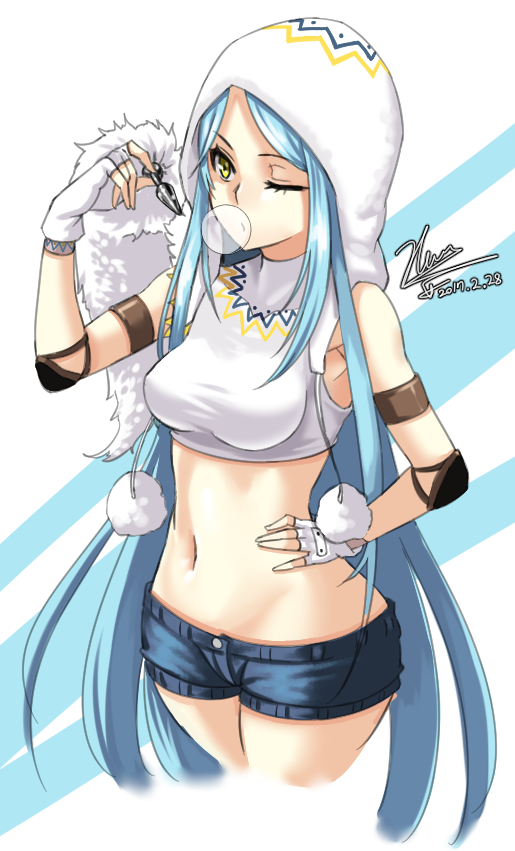 1girl, aqua_hair, armlet, cloel, dated, fingerless_gloves, girls_frontline, gloves