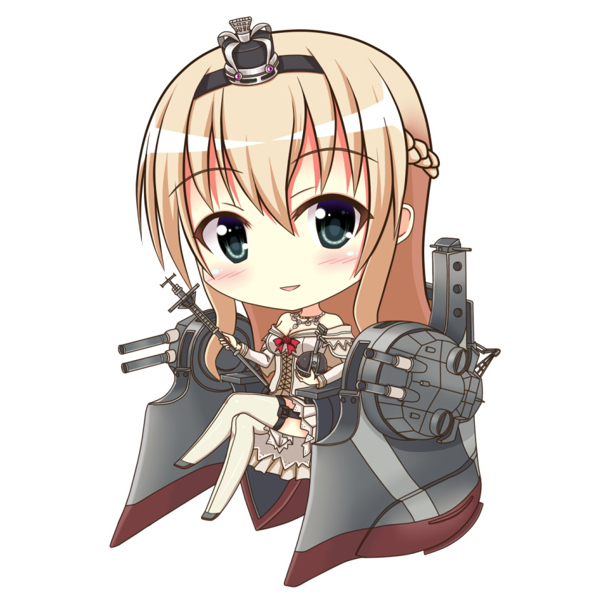 1girl, :d, braid, chibi, corset, crown, dress, french_braid