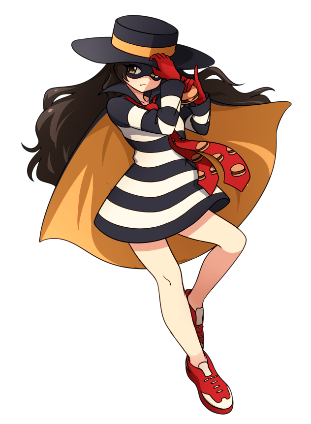 1girl, food, hamburger, hamburger_kitazawa, hamburglar, idolmaster, idolmaster_million_live!, kitazawa_shiho
