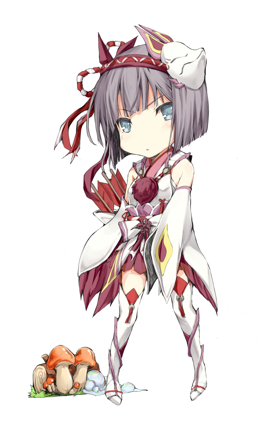 1girl, arrow, bangs, bare_shoulders, black_hair, blue_eyes, blunt_bangs, bob_cut