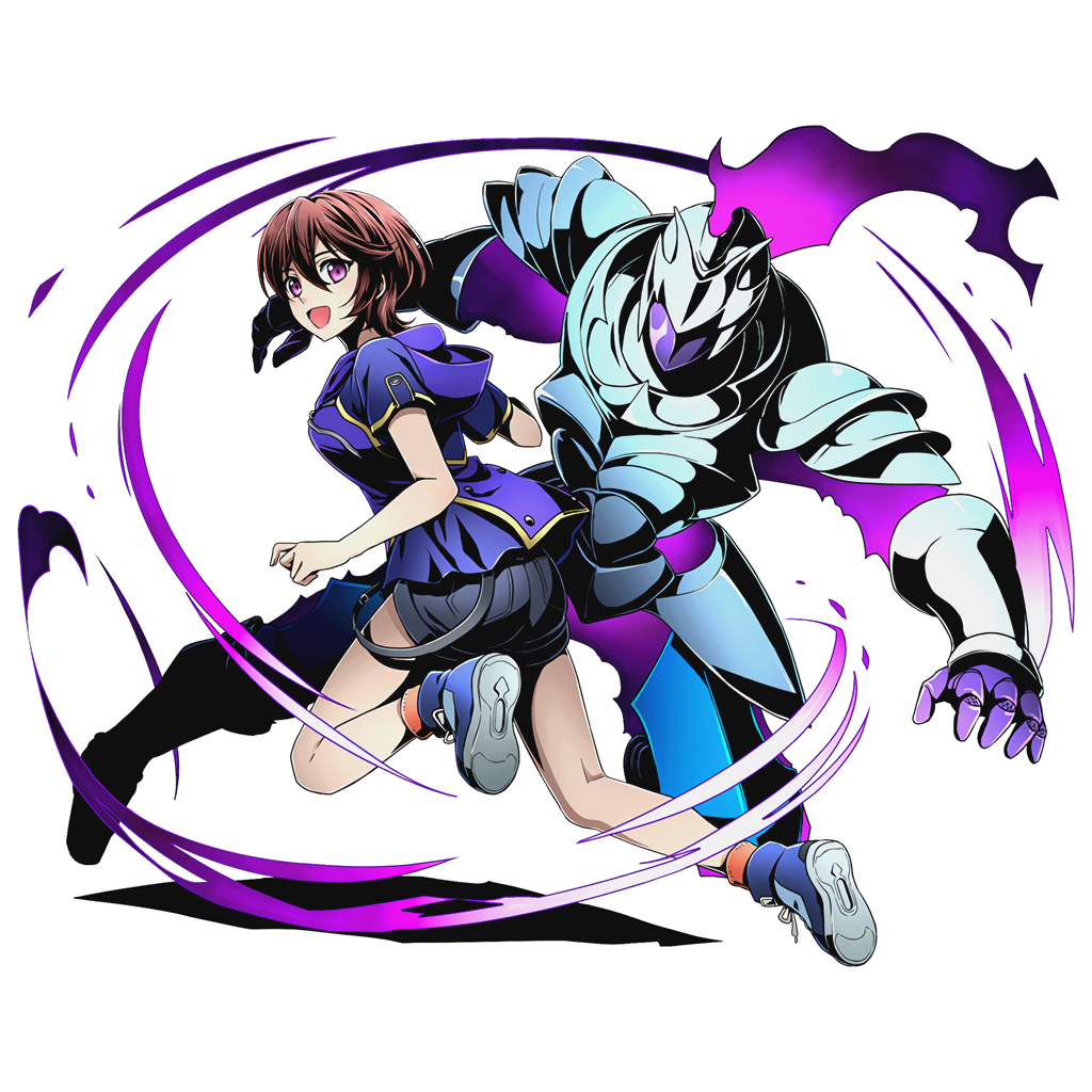 1girl, black_shorts, blue_jacket, brown_hair, divine_gate, full_body, hair_between_eyes, hood