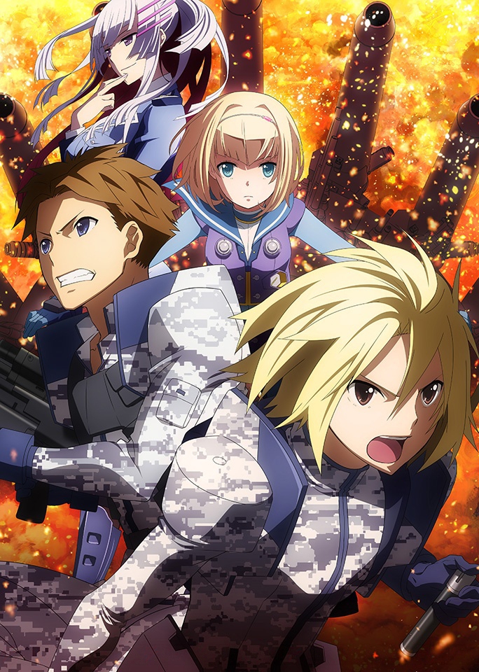2boys, 2girls, blonde_hair, blue_eyes, brown_eyes, brown_hair, camouflage, clenched_teeth