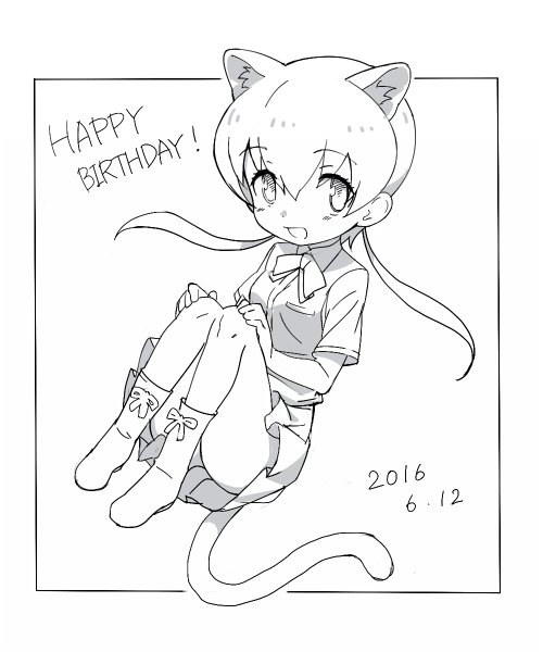 1girl, :d, animal_ears, artist_request, black_border, black_panther_(kemono_friends), blush, boots