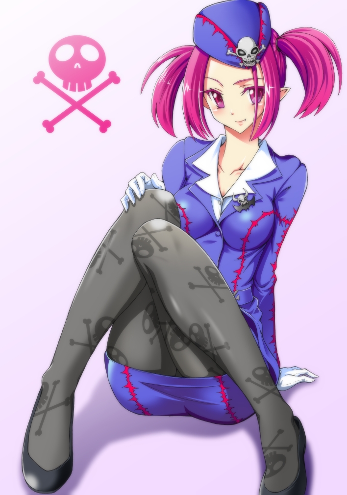 1girl, black_legwear, black_shoes, duel_monster, fang_out, full_body, gloves, hat