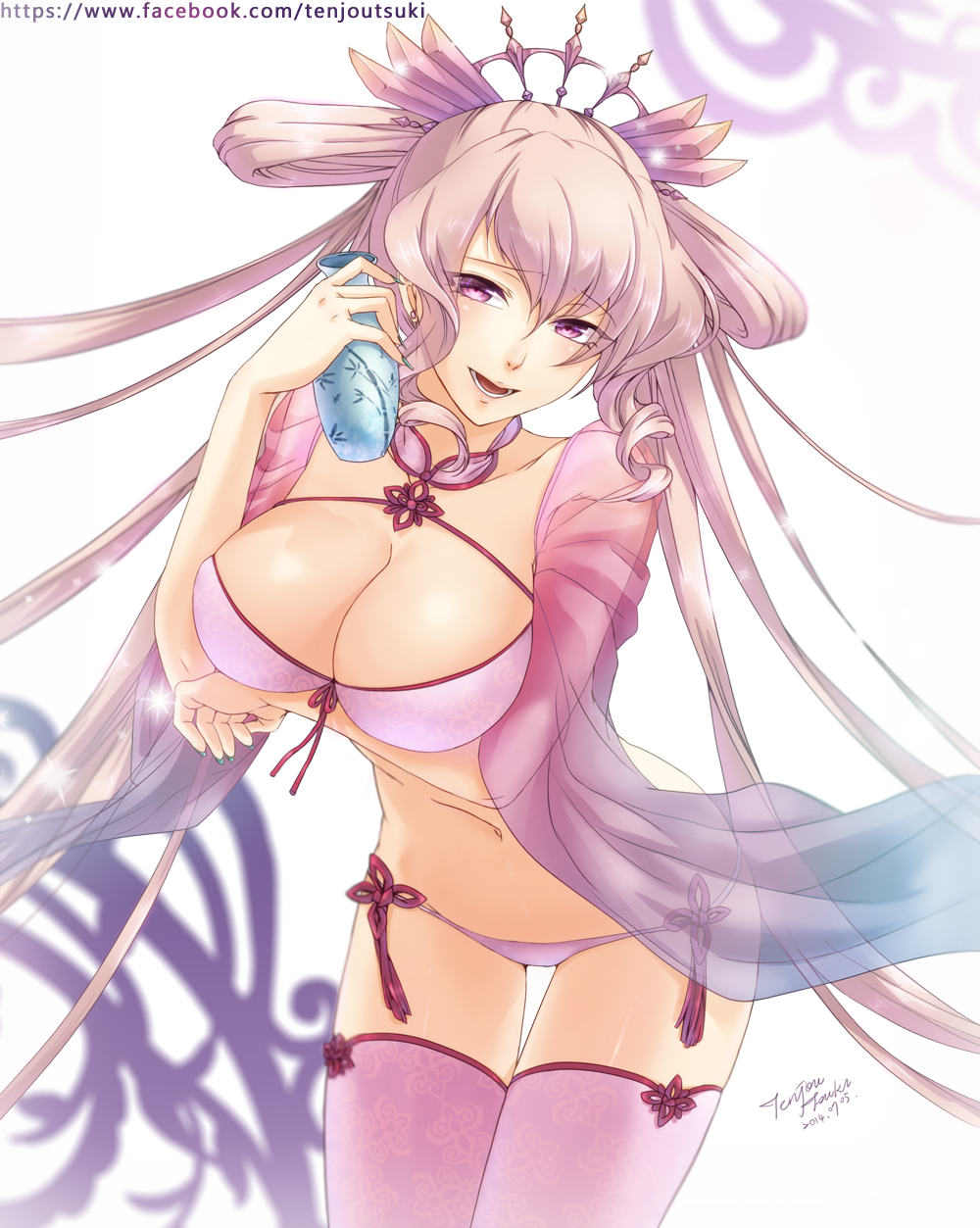 1girl, aqua_nails, arched_back, arms_at_sides, bangs, bra, breasts, cleavage