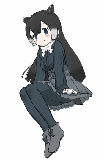 1girl, animal_ears, ankle_boots, arms_at_sides, artist_request, blue_bow, blue_eyes, blue_legwear