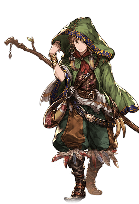 1boy, alpha_transparency, boots, brown_eyes, brown_hair, cloak, earrings, feathers
