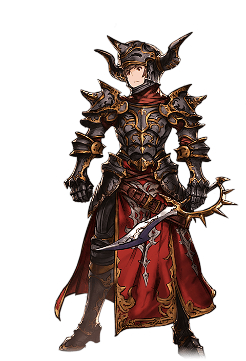 1boy, alpha_transparency, armor, black_boots, boots, brown_eyes, brown_hair, dark_fencer_(granblue_fantasy)