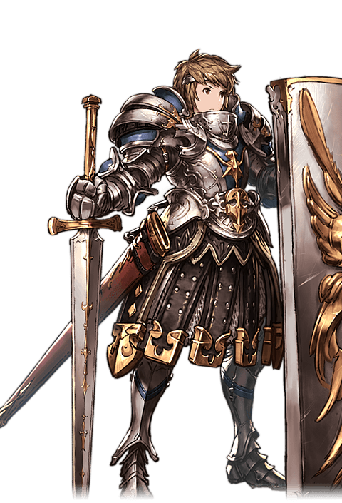 1boy, alpha_transparency, armor, brown_eyes, brown_hair, fortress_(granblue_fantasy), full_body, gran_(granblue_fantasy)