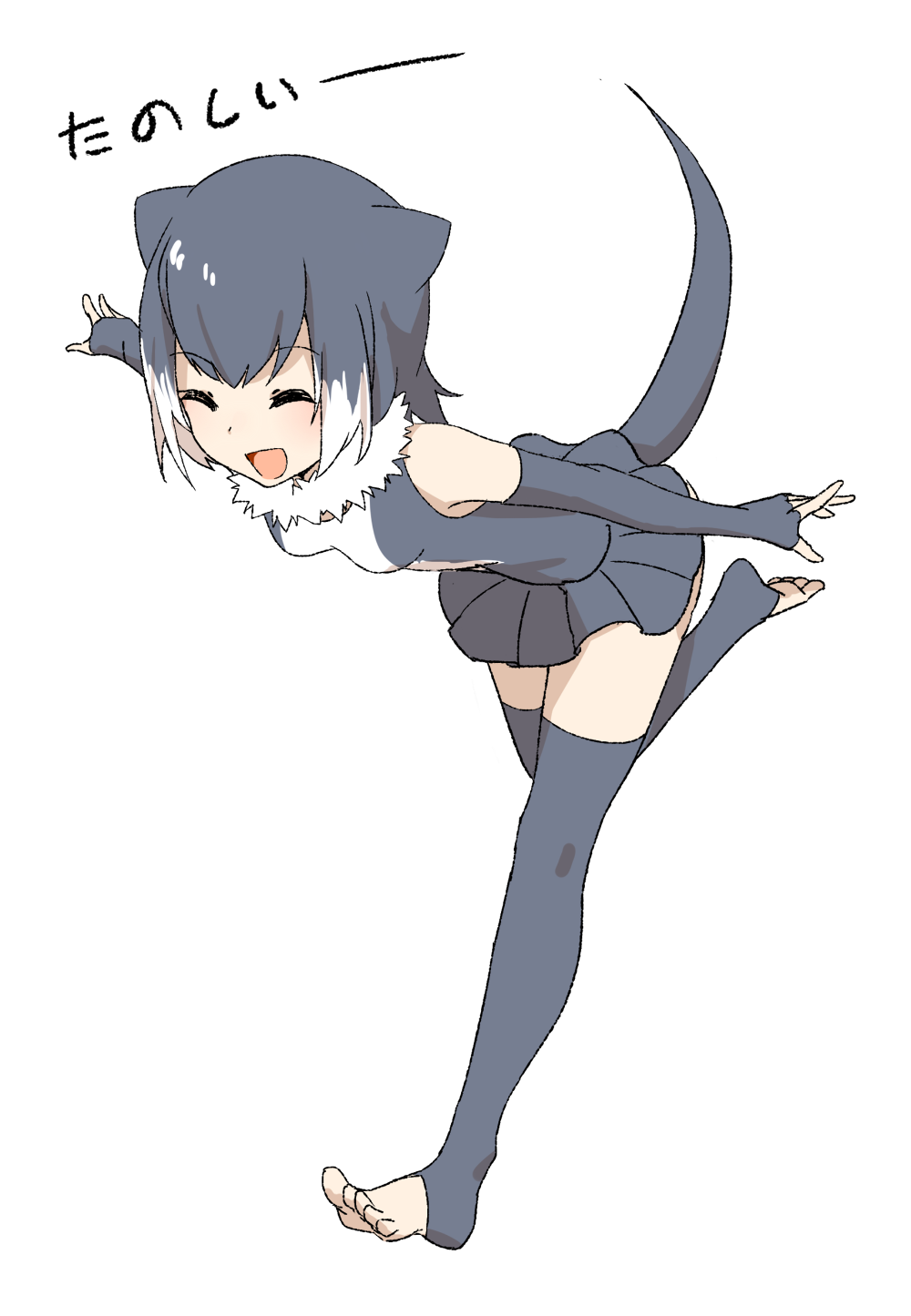 1girl, ^_^, animal_ears, bare_shoulders, barefoot, breasts, cirnocchi, closed_eyes