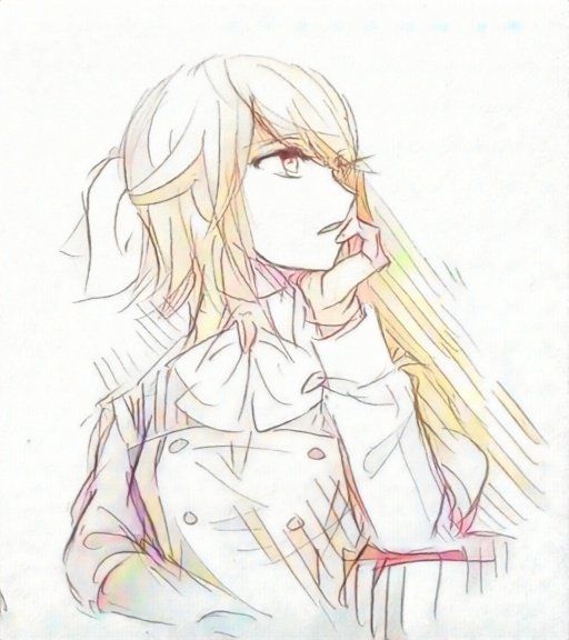 blonde_hair, bow, chaban_capriccio_(vocaloid), evillious_nendaiki, graphite_(medium), hair_bow, hand_on_own_cheek, hand_on_own_chin