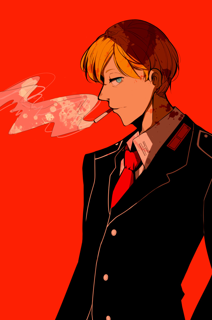 1boy, absurdres, acca_13-ku_kansatsu-ka, blonde_hair, blood, bloody_clothes, blue_eyes, cigarette
