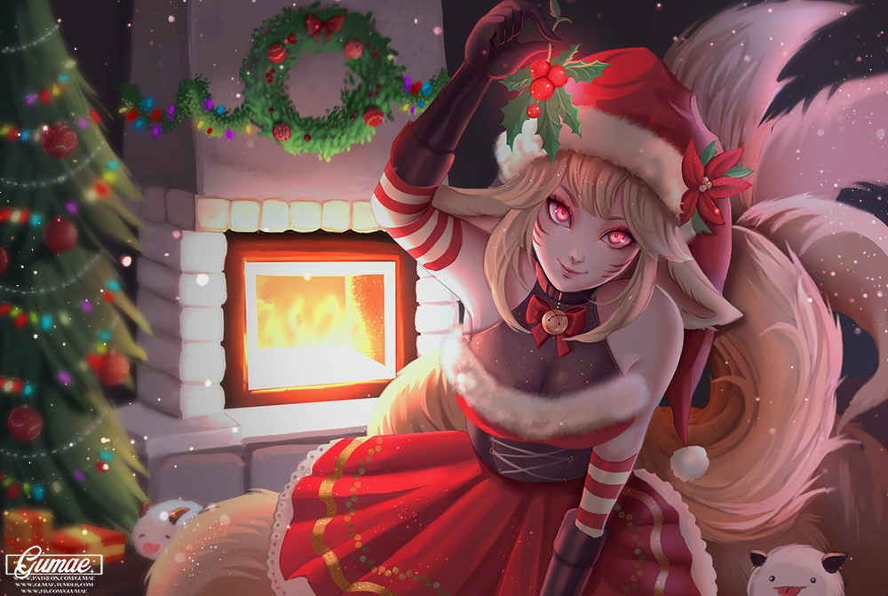 1girl, ahri, animal_ears, artist_name, bell, bell_choker, black_gloves, blurry