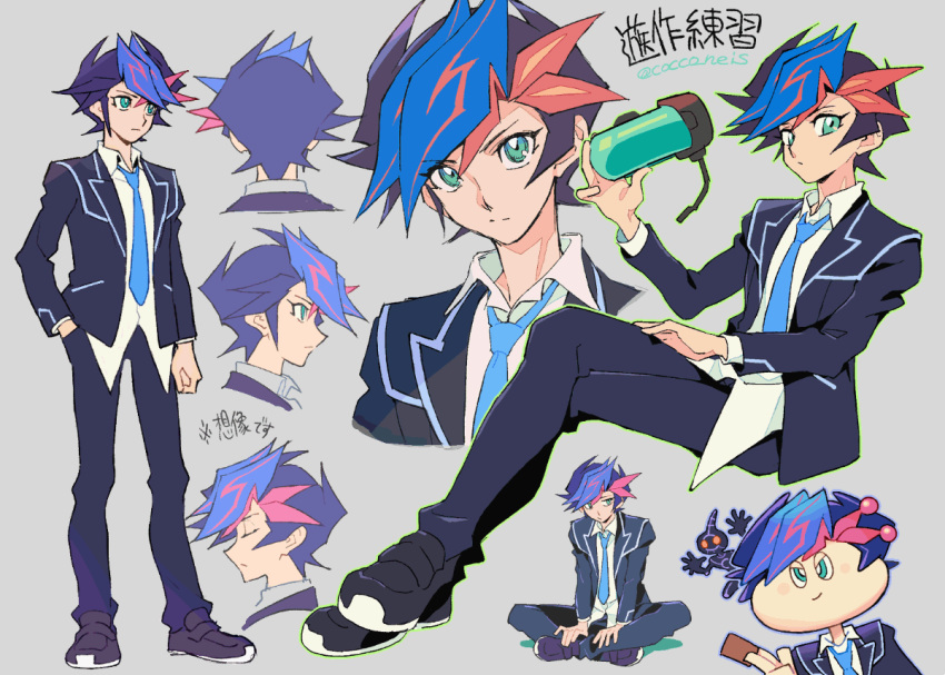 1boy, blue_hair, blue_necktie, card, character_name, character_sheet, cocconeis, fujiki_yuusaku
