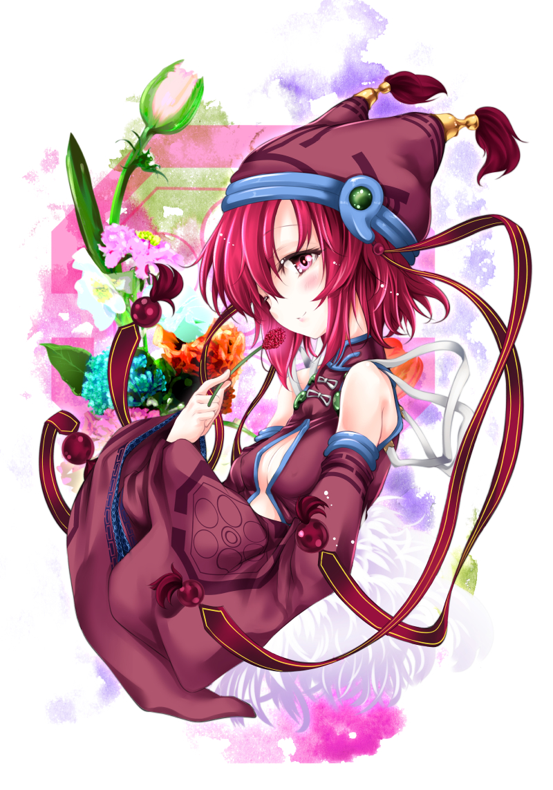 1girl, closed_mouth, detached_sleeves, flower, flower_knight_girl, hat, kuno_touya, looking_at_viewer