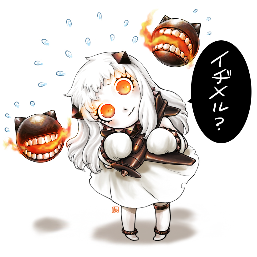 1girl, ahoge, aircraft, airplane, bonobono, dress, enemy_aircraft_(kantai_collection), flying_sweatdrops