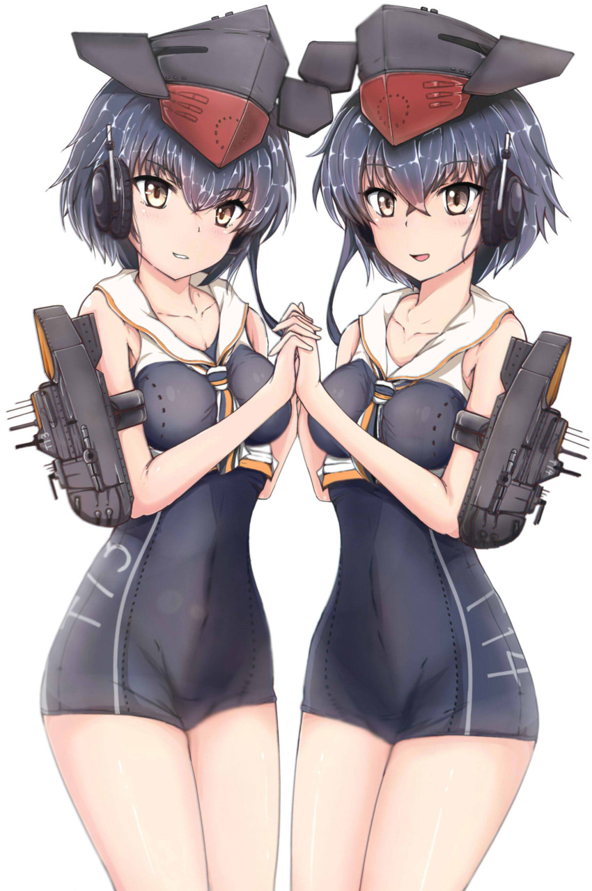2girls, absurdres, asymmetrical_hair, baka_(080127), bare_shoulders, black_hair, breasts, brown_eyes