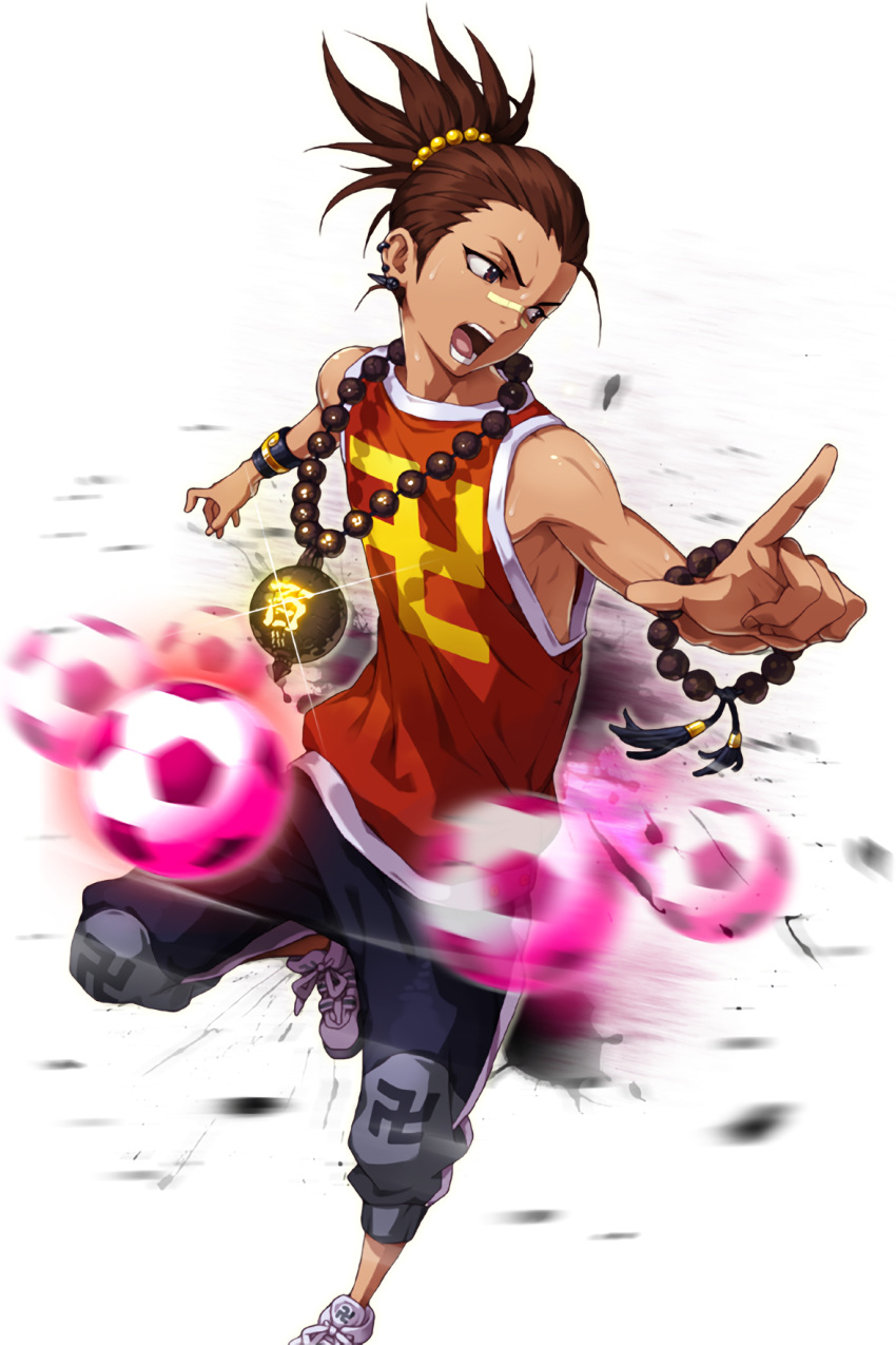 1boy, :o, ball, bracelet, brown_eyes, brown_hair, comiccho, earrings