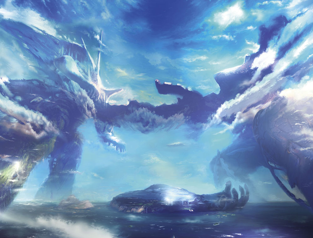 bionis, clouds, mechonis, nintendo, scenery, sky, water, xenoblade
