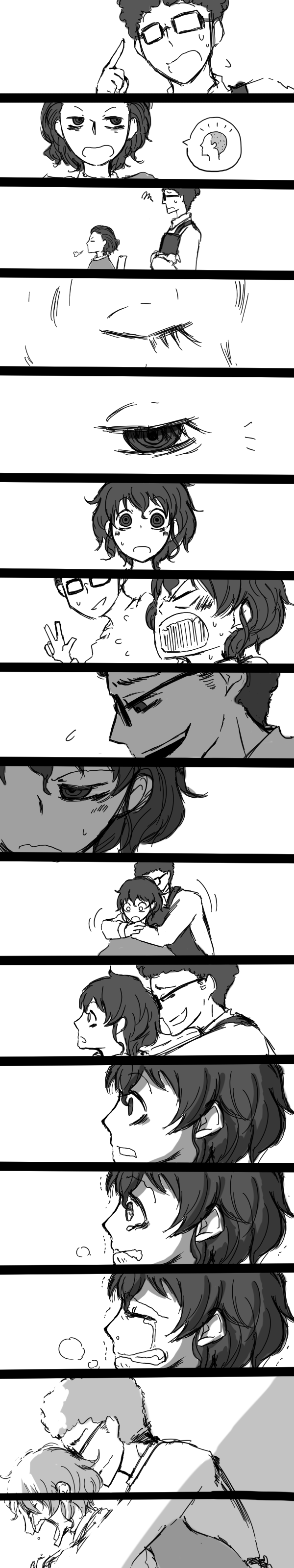 1boy, 1girl, absurdres, akiyama_jungorou, akiyama_yoshiko, alternate_hairstyle, angry, apron