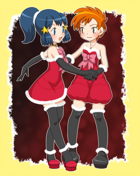2girls, amada, bad_id, black_legwear, black_thighhighs, blue_eyes, blue_hair, brown_eyes