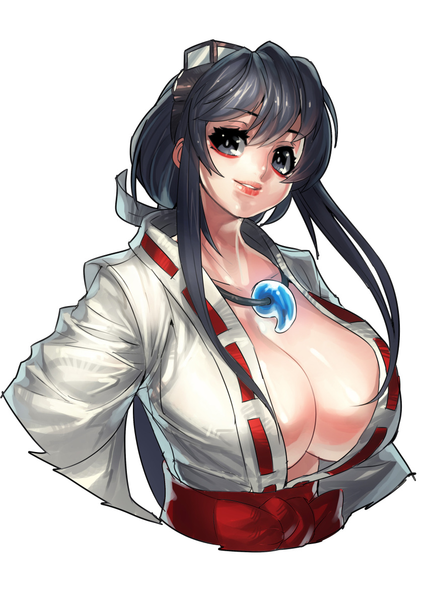 1girl, absurdres, black_eyes, black_hair, breasts, cleavage, fengmo, goggles