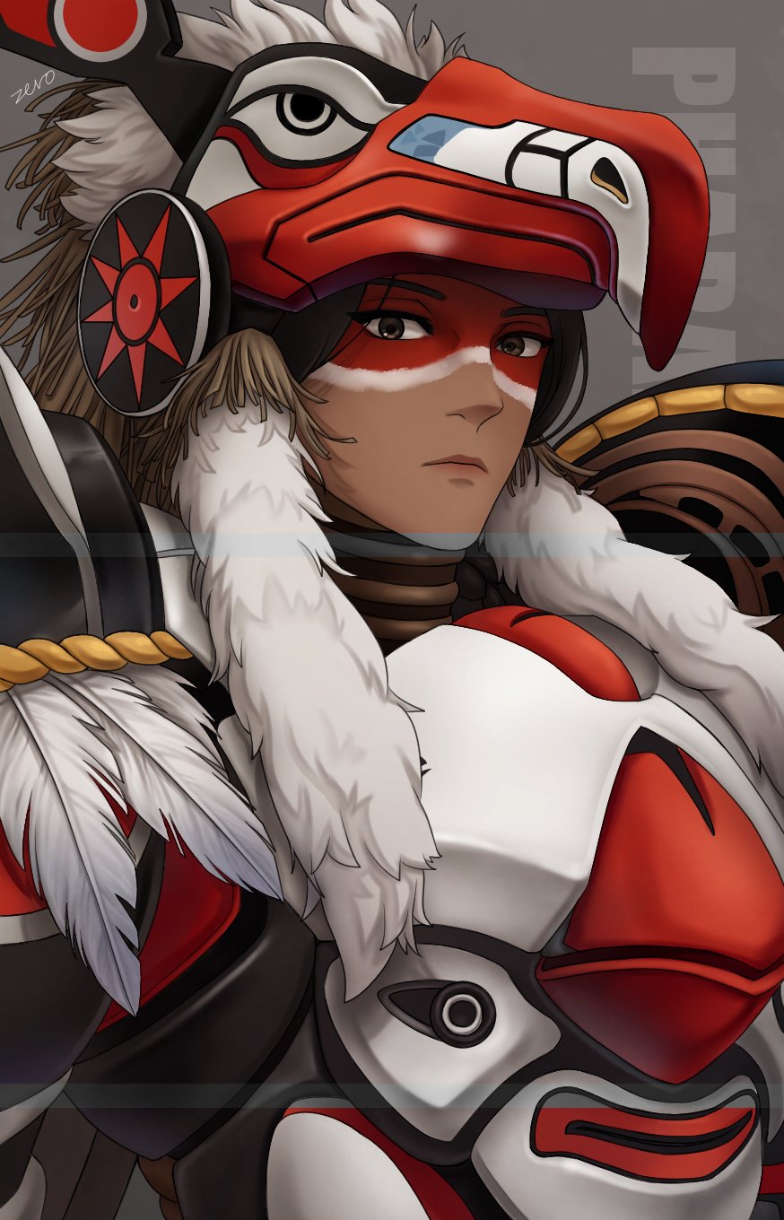 1girl, alternate_costume, artist_name, brown_lipstick, closed_mouth, dark_skin, eyeliner, facepaint