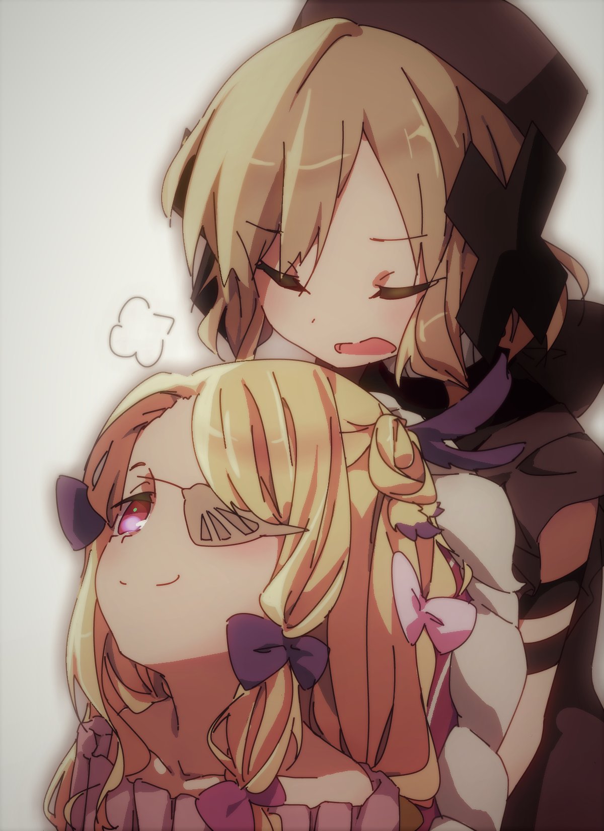 2girls, blonde_hair, boro_(tn-boro), closed_eyes, eyepatch, highres, long_hair, looking_up