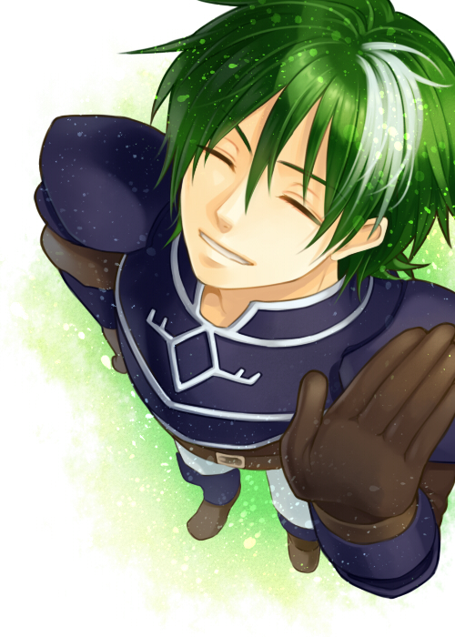 1boy, armor, closed_eyes, fire_emblem, fire_emblem:_rekka_no_ken, gloves, green_hair, heath