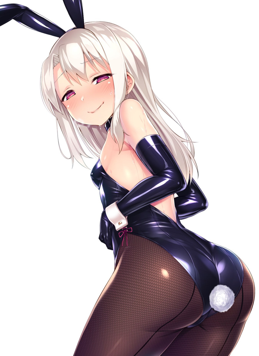 1girl, animal_ears, ass, bare_shoulders, blush, breasts, bunny_tail, bunnysuit