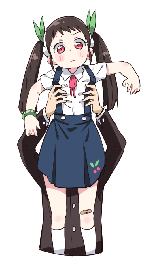 1boy, 1girl, 3:, 3:<, araragi_koyomi, bakemonogatari, bandaid, bandaid_on_leg