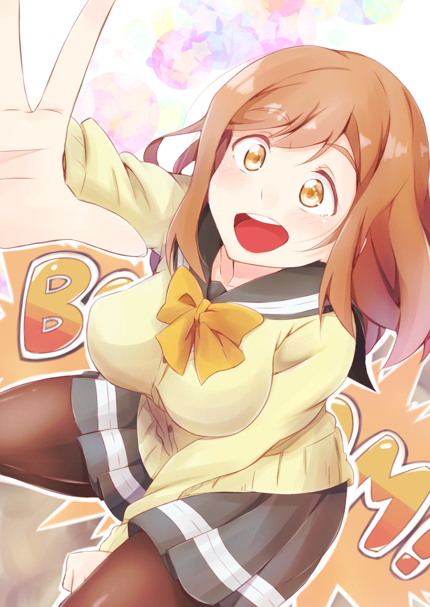 absurdres, birthday, breasts, brown_hair, cardigan, english, happy_birthday, highres
