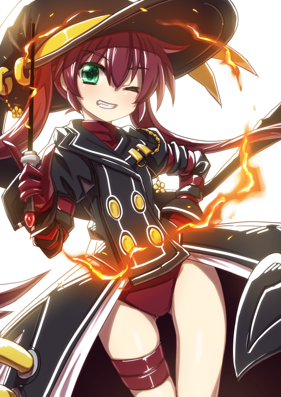 1girl, alternate_costume, armband, blush, gloves, green_eyes, hat, looking_at_viewer