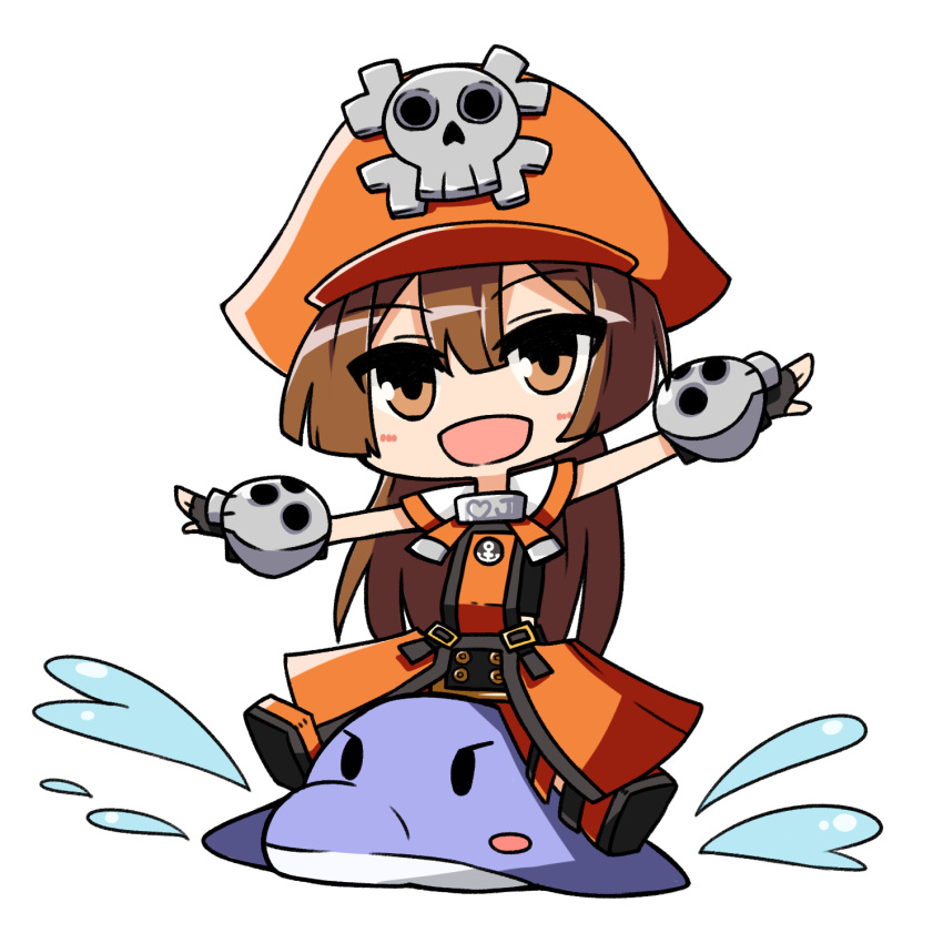 1girl, anchor, belt, blush, brown_eyes, brown_hair, fingerless_gloves, gloves