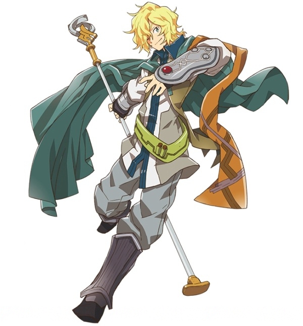 1boy, blonde_hair, full_body, green_eyes, hara_kazuhiro, holding, log_horizon, looking_at_viewer